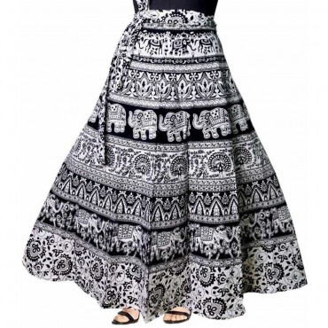 Women Printed Wrap Around Black Skirt