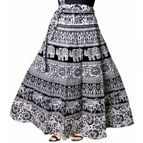 Women Printed Wrap Around Black Skirt