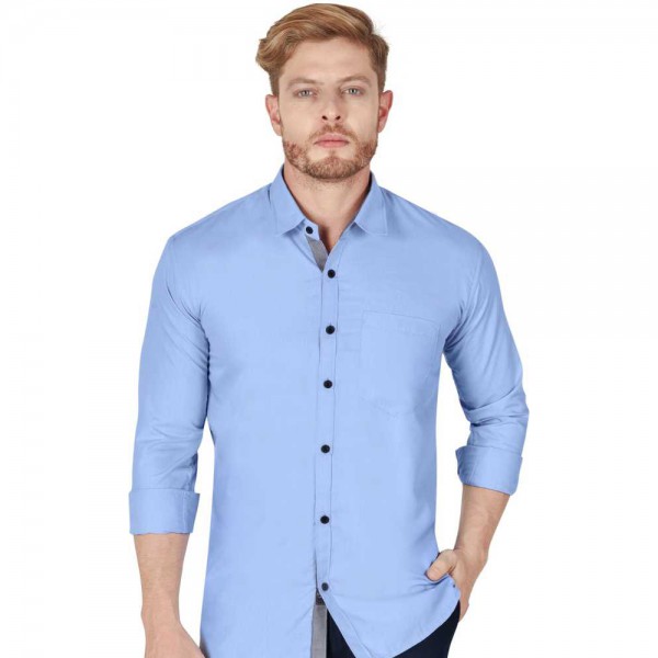 Men Slim Fit Solid Mandarin Collar Casual Shirt