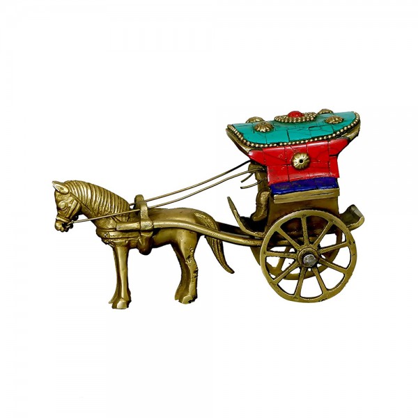 Brass Horse Cart Showpiece for Home Decor