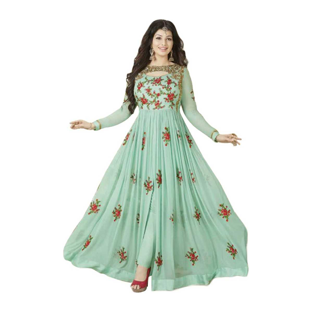 Embroidered Georgette Blend Semi Stitched Anarkali Gown