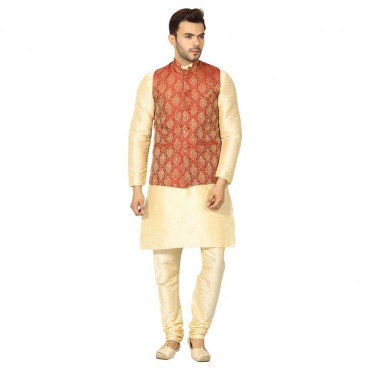 Men Ethnic Jacket Kurta and Churidar Set Dupion Silk