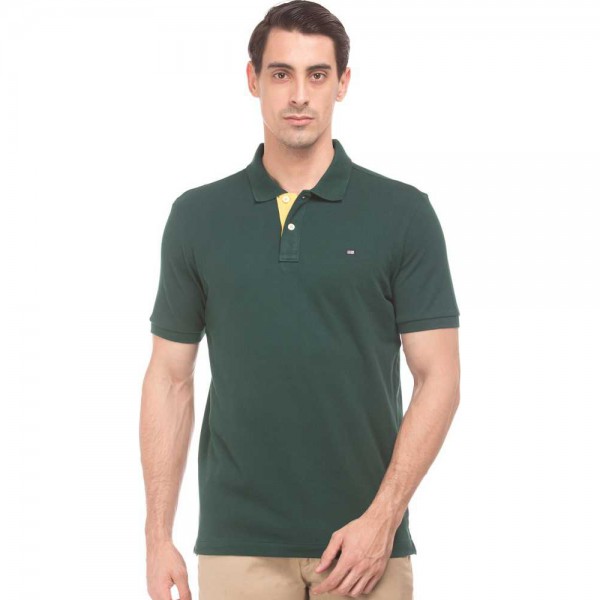 Solid Men Polo Neck Green T-Shirt